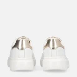 Sneakers Platform LIU JO Babol 01 in Pelle Bottalata Bianca e Inserto Metallizzato Light Gold