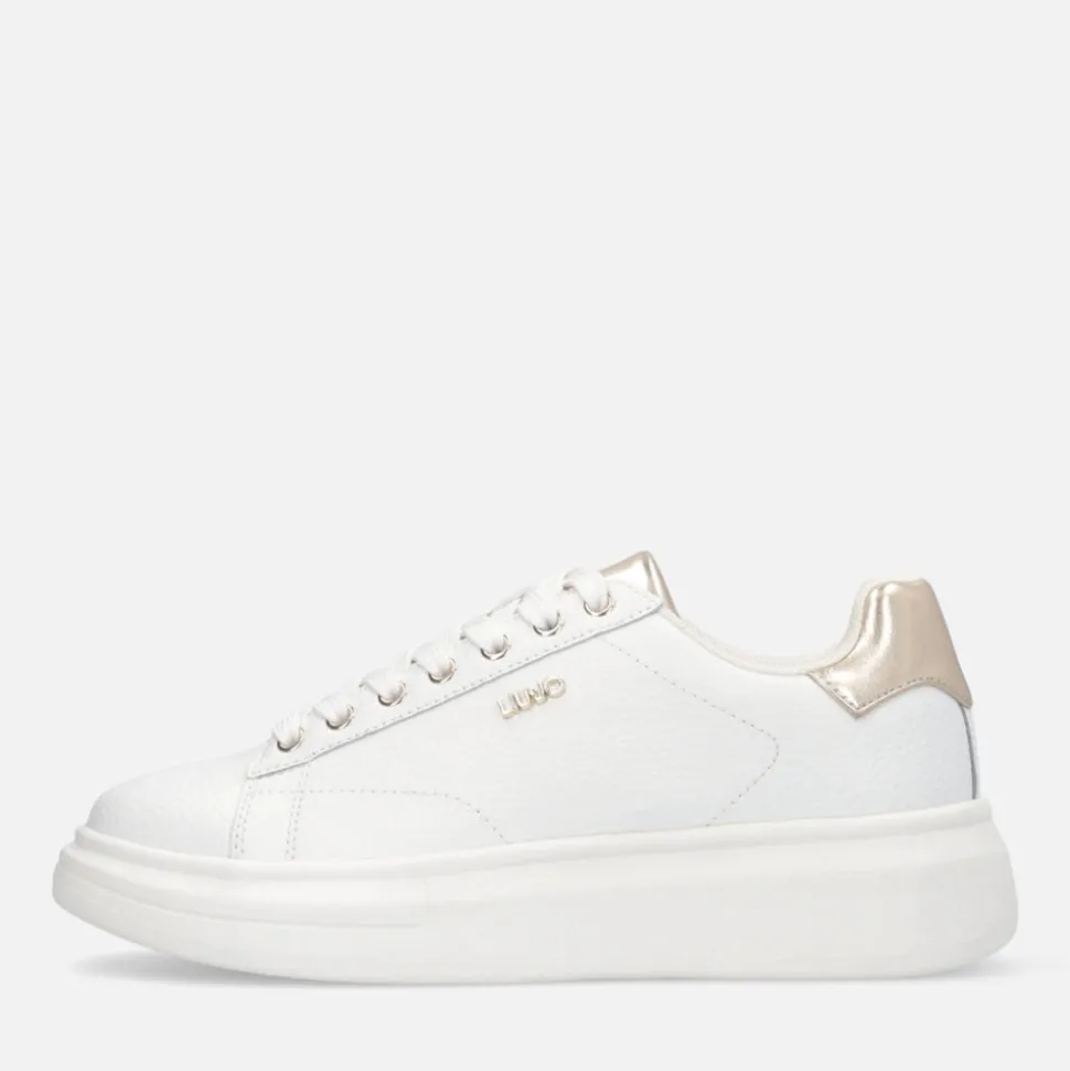 Sneakers Platform LIU JO Babol 01 in Pelle Bottalata Bianca e Inserto Metallizzato Light Gold