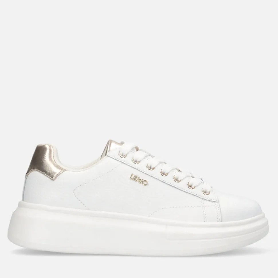 Sneakers Platform LIU JO Babol 01 in Pelle Bottalata Bianca e Inserto Metallizzato Light Gold