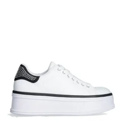 Sneakers Platform LIU JO Selma 16 in Pelle Bianca con Inserto in Raso Nero con Strass