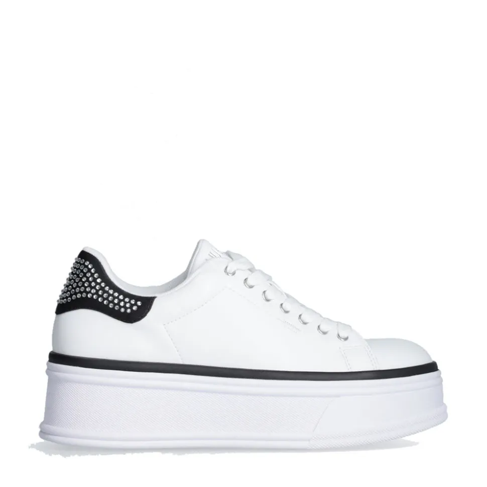 Sneakers Platform LIU JO Selma 16 in Pelle Bianca con Inserto in Raso Nero con Strass