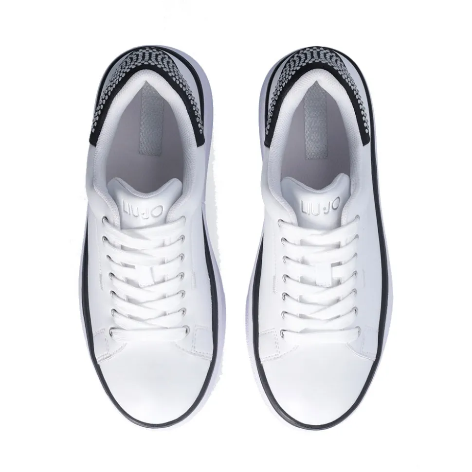 Sneakers Platform LIU JO Selma 16 in Pelle Bianca con Inserto in Raso Nero con Strass