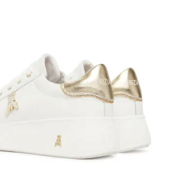 Sneakers Platform PATRIZIA PEPE Girl in Pelle Bianca con Logo Gioiello Platino