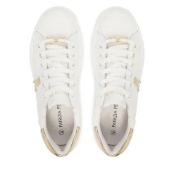 Sneakers Platform PATRIZIA PEPE Girl in Pelle Bianca con Logo Gioiello Platino