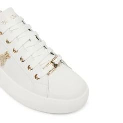Sneakers Platform PATRIZIA PEPE Girl in Pelle Bianca con Logo Gioiello Platino