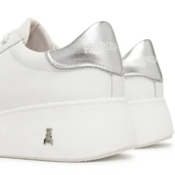 Sneakers Platform PATRIZIA PEPE Girl in Pelle Bianca con Logo Gioiello Silver
