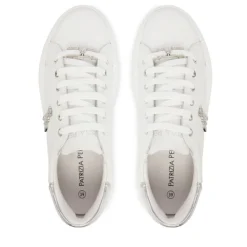 Sneakers Platform PATRIZIA PEPE Girl in Pelle Bianca con Logo Gioiello Silver