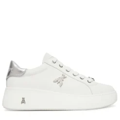 Sneakers Platform PATRIZIA PEPE Girl in Pelle Bianca con Logo Gioiello Silver