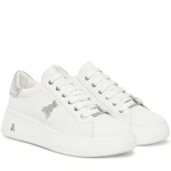 Sneakers Platform PATRIZIA PEPE Girl in Pelle Bianca con Logo Gioiello Silver