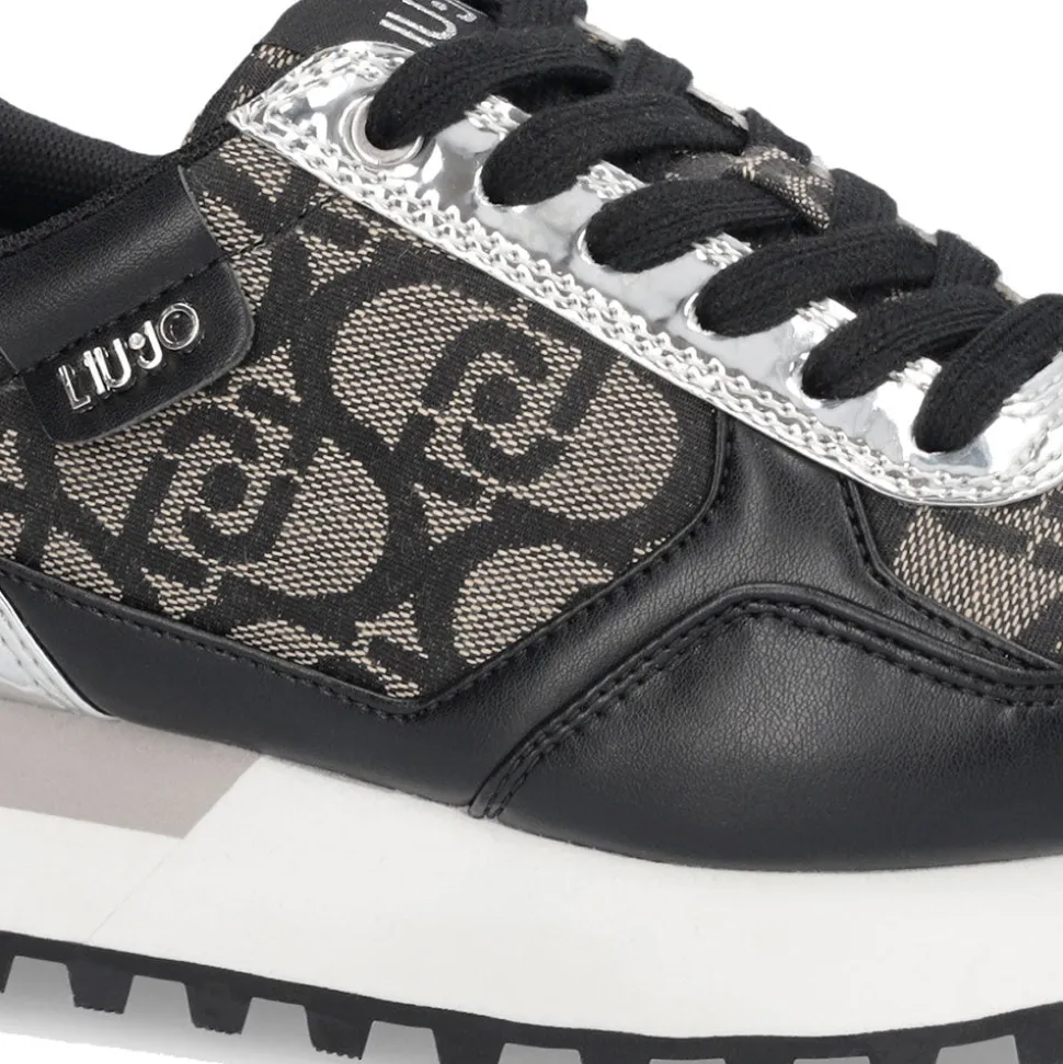 Sneakers Running LIU JO Evelyn 915 in Tessuto Jacquard con Logo Monogram Black Silver