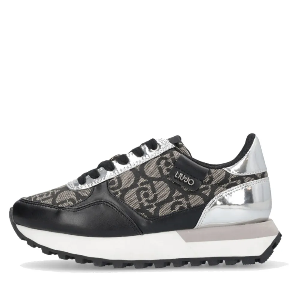 Sneakers Running LIU JO Evelyn 915 in Tessuto Jacquard con Logo Monogram Black Silver