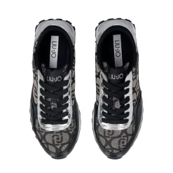 Sneakers Running LIU JO Evelyn 915 in Tessuto Jacquard con Logo Monogram Black Silver