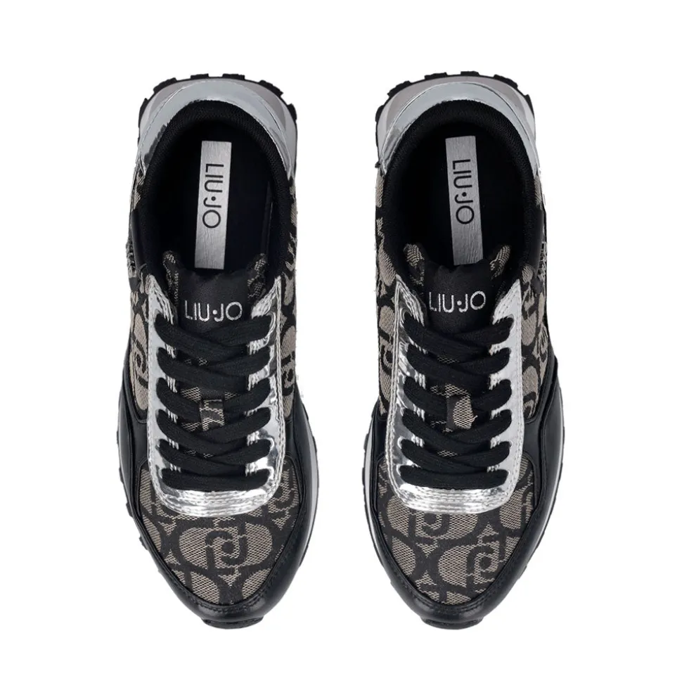 Sneakers Running LIU JO Evelyn 915 in Tessuto Jacquard con Logo Monogram Black Silver