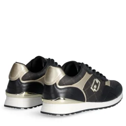 Sneakers Running LIU JO Maxi Wonder Low 02 in Pelle Nera e Inserti stampa Monogram