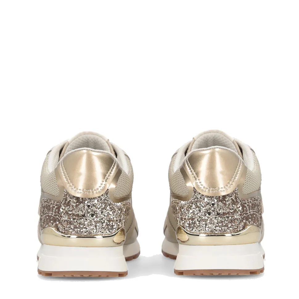 Sneakers Running LIU JO Maxi Wonder Low 02 in Glitter Mesh e Suede Corda Light Gold