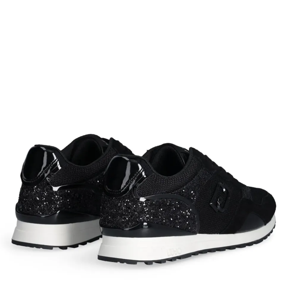 Sneakers Running LIU JO Maxi Wonder Low 02 in Glitter Mesh e Suede Nero