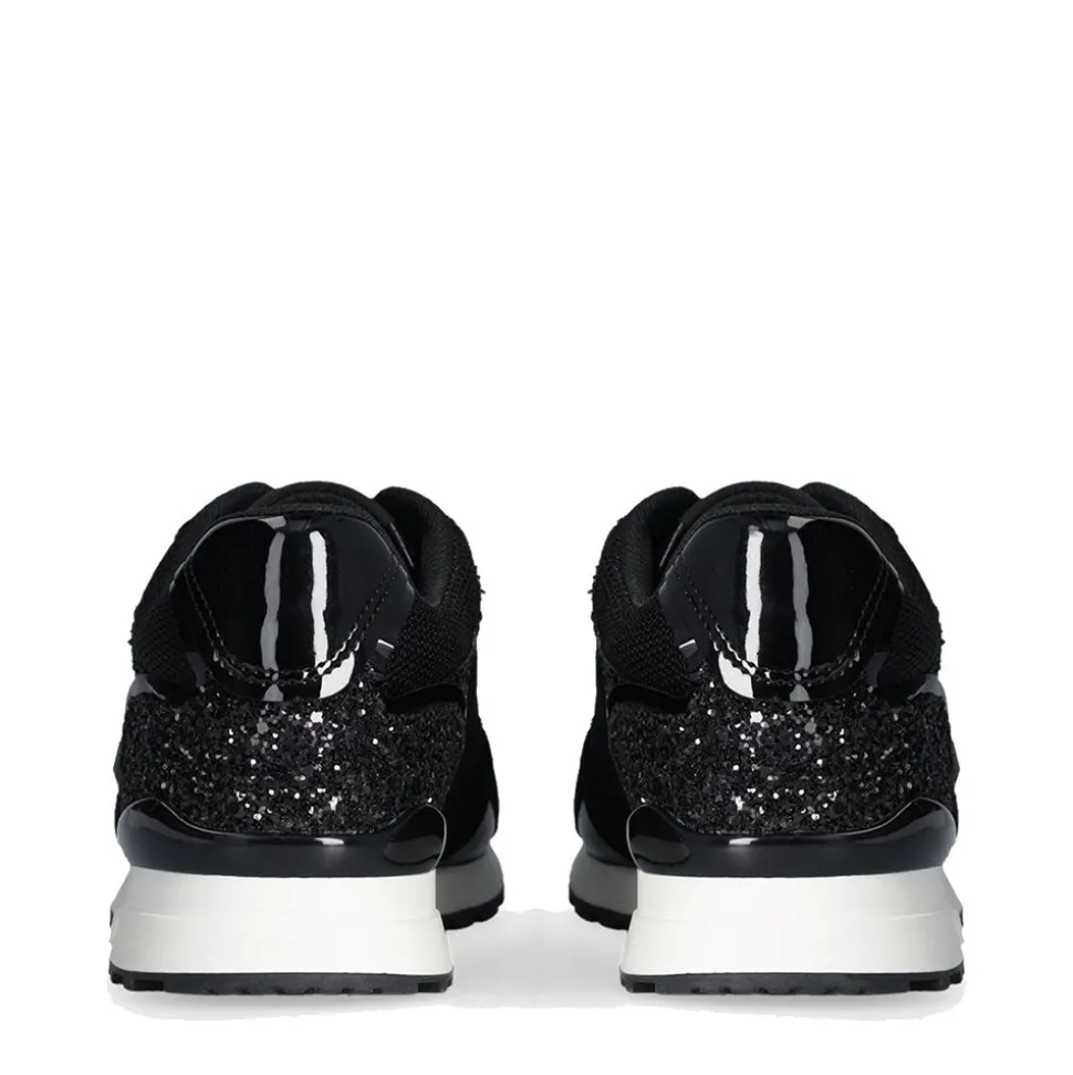 Sneakers Running LIU JO Maxi Wonder Low 02 in Glitter Mesh e Suede Nero