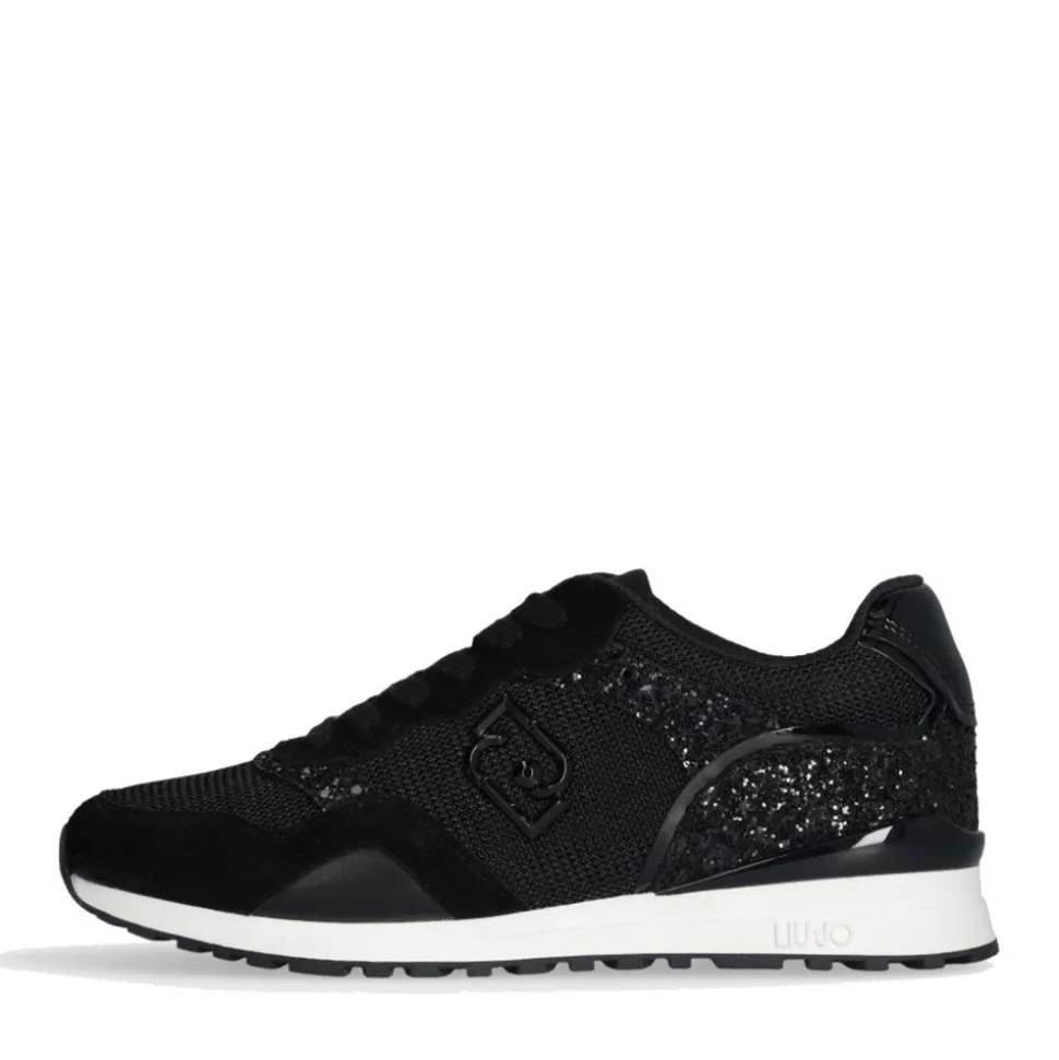 Sneakers Running LIU JO Maxi Wonder Low 02 in Glitter Mesh e Suede Nero