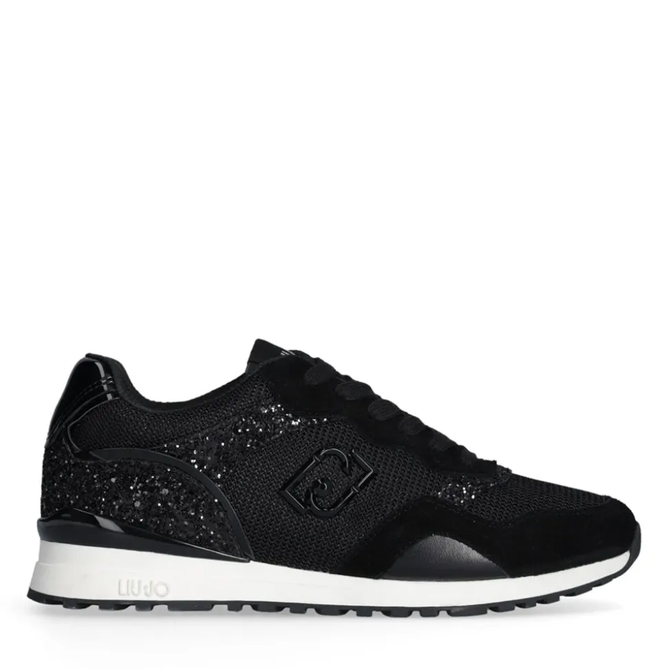Sneakers Running LIU JO Maxi Wonder Low 02 in Glitter Mesh e Suede Nero