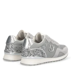Sneakers Running LIU JO Maxi Wonder Low 02 in Glitter Mesh e Suede Loft Silver