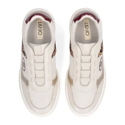 Sneakers Slip On Donna LIU JO Me 05 in Pelle e Tessuto Bianco con Inserti Metallizzati e Animalier