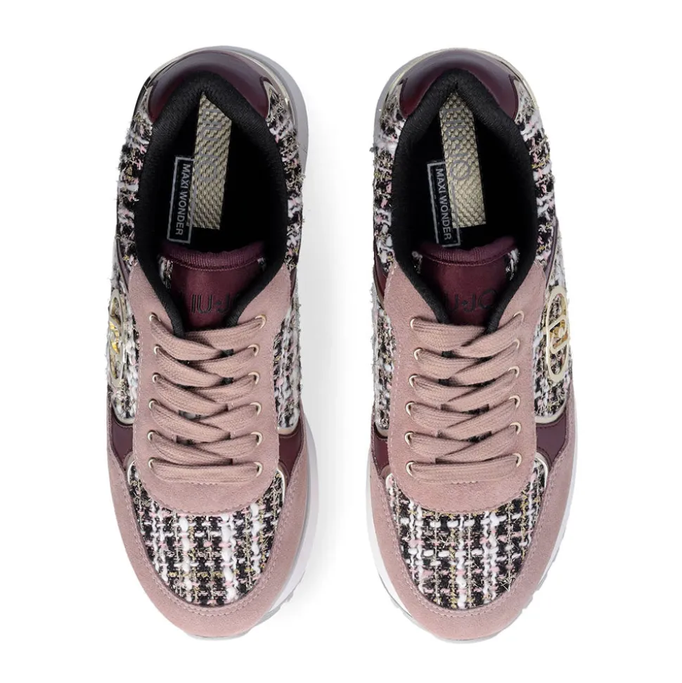 Sneakers Super Platform Donna LIU JO Maxi Wonder Plus 01 in Pelle Suede e Tessuto Rose e Cremisi
