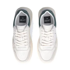 Sneakers Uomo LIU JO Boy 02 in Pelle Bottalata Bianca con Dettaglio Verde