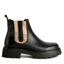 Stivaletti Beatles Donna 1A Classe Alviero Martini in Eco Nappa Nera con Inserto Elastico stampa Geo Classic 1237