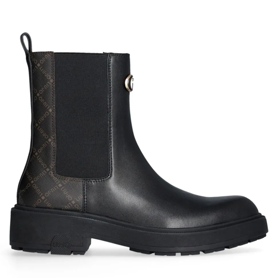 Stivaletti Beatles Donna LIU JO London 02 in Pelle Nera con Inserti Monogram