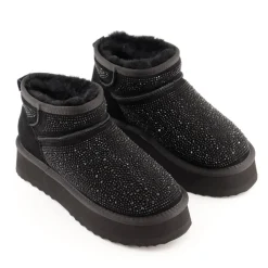 Stivaletti Imbottiti Platform S by MASSIMO SANTINI linea Spilla 01 in Velour Nero con Strass