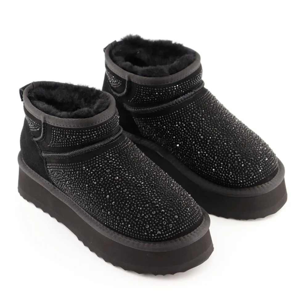 Stivaletti Imbottiti Platform S by MASSIMO SANTINI linea Spilla 01 in Velour Nero con Strass