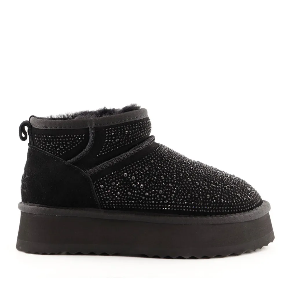 Stivaletti Imbottiti Platform S by MASSIMO SANTINI linea Spilla 01 in Velour Nero con Strass