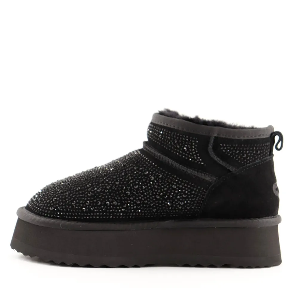 Stivaletti Imbottiti Platform S by MASSIMO SANTINI linea Spilla 01 in Velour Nero con Strass