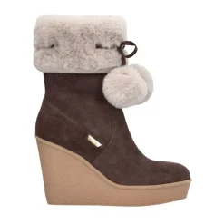 Stivali Donna Imbottiti con Zeppa LIU JO Rania 01 in Suede Marrone con Pon Pon