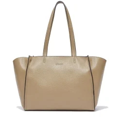 Tote Bag Large Donna LIU JO effetto Bottalato color Fango con Logo Ricamato