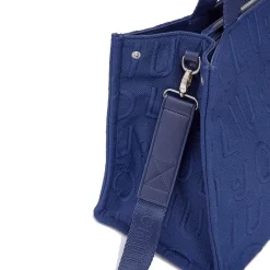 Tote Bag Large LIU JO in Maglia Blu Scuro con Logo Jacquard