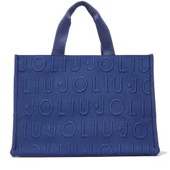 Tote Bag Large LIU JO in Maglia Blu Scuro con Logo Jacquard