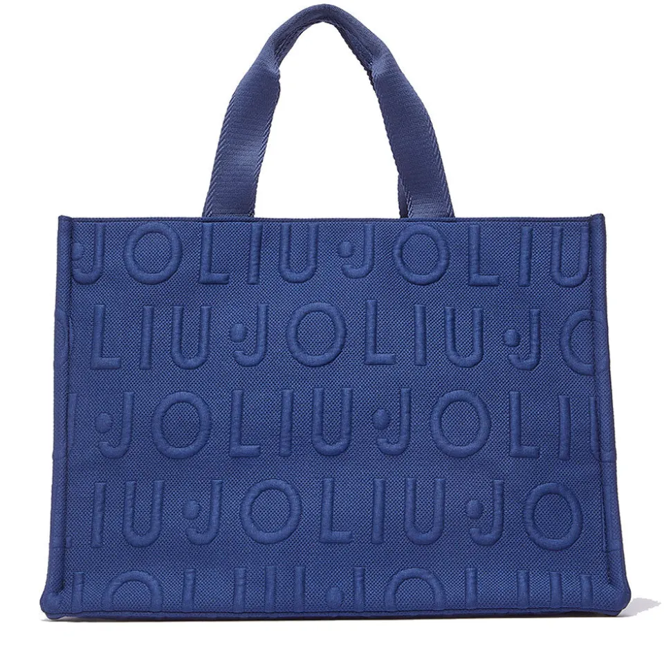 Tote Bag Large LIU JO in Maglia Blu Scuro con Logo Jacquard