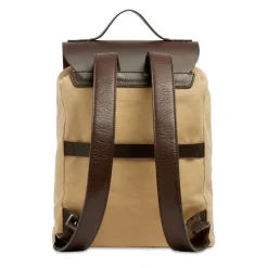 Zaino Uomo THE BRIDGE linea Igor in Tessuto Cerato Beige e Pelle Testa di Moro